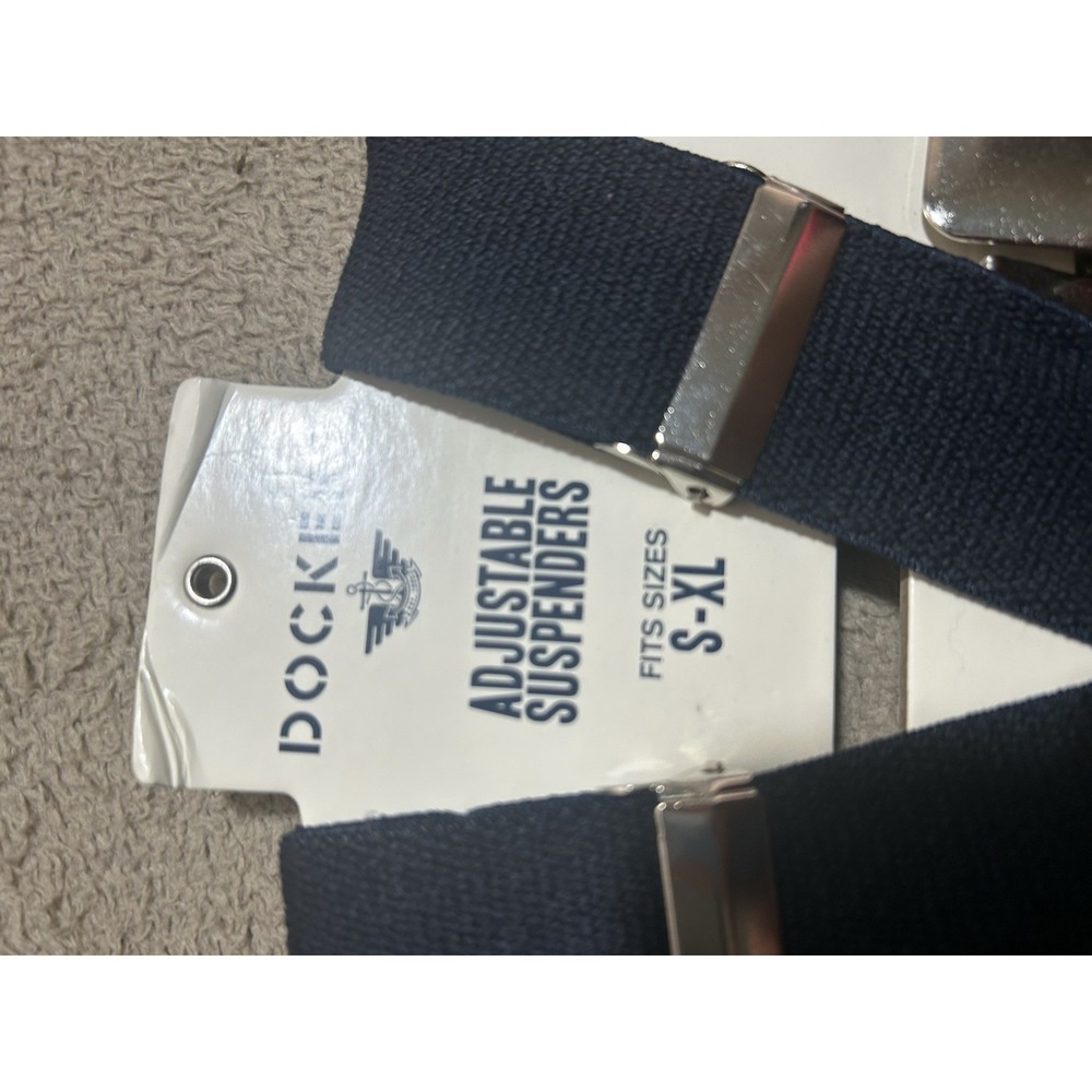 NWT Dockers Mens Navy Blue Adjustable Clip-On Suspenders Solid Fits Size S-XL - Picture 3 of 5